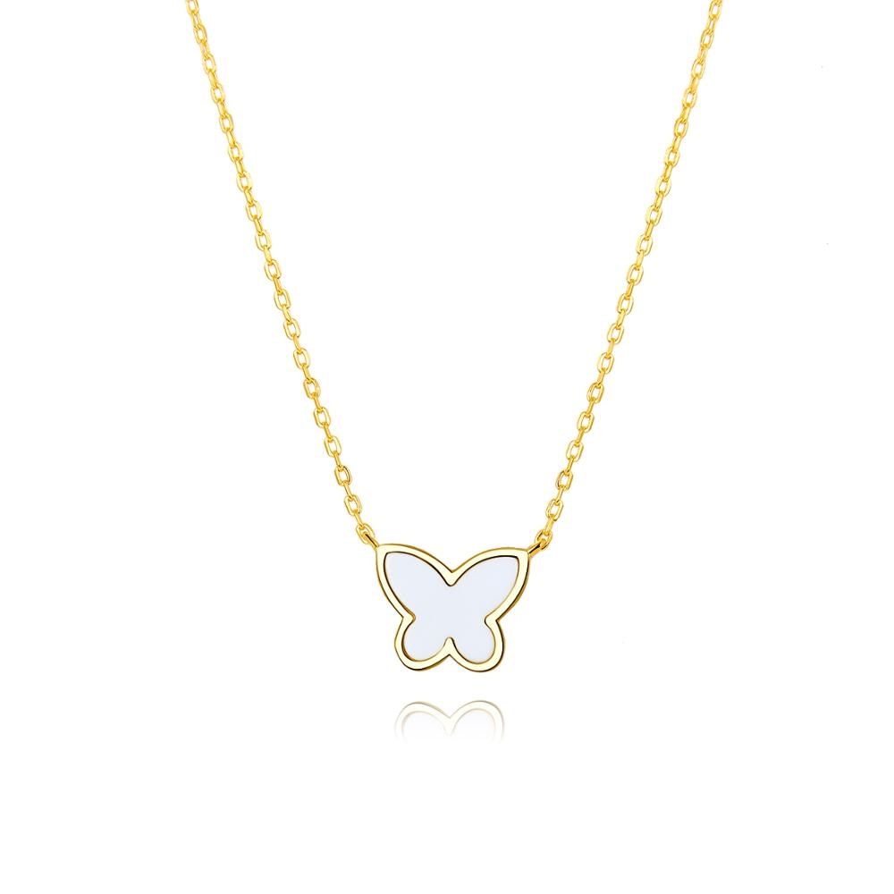 Sterling Silver White Agat Butterfly Pendant Necklace