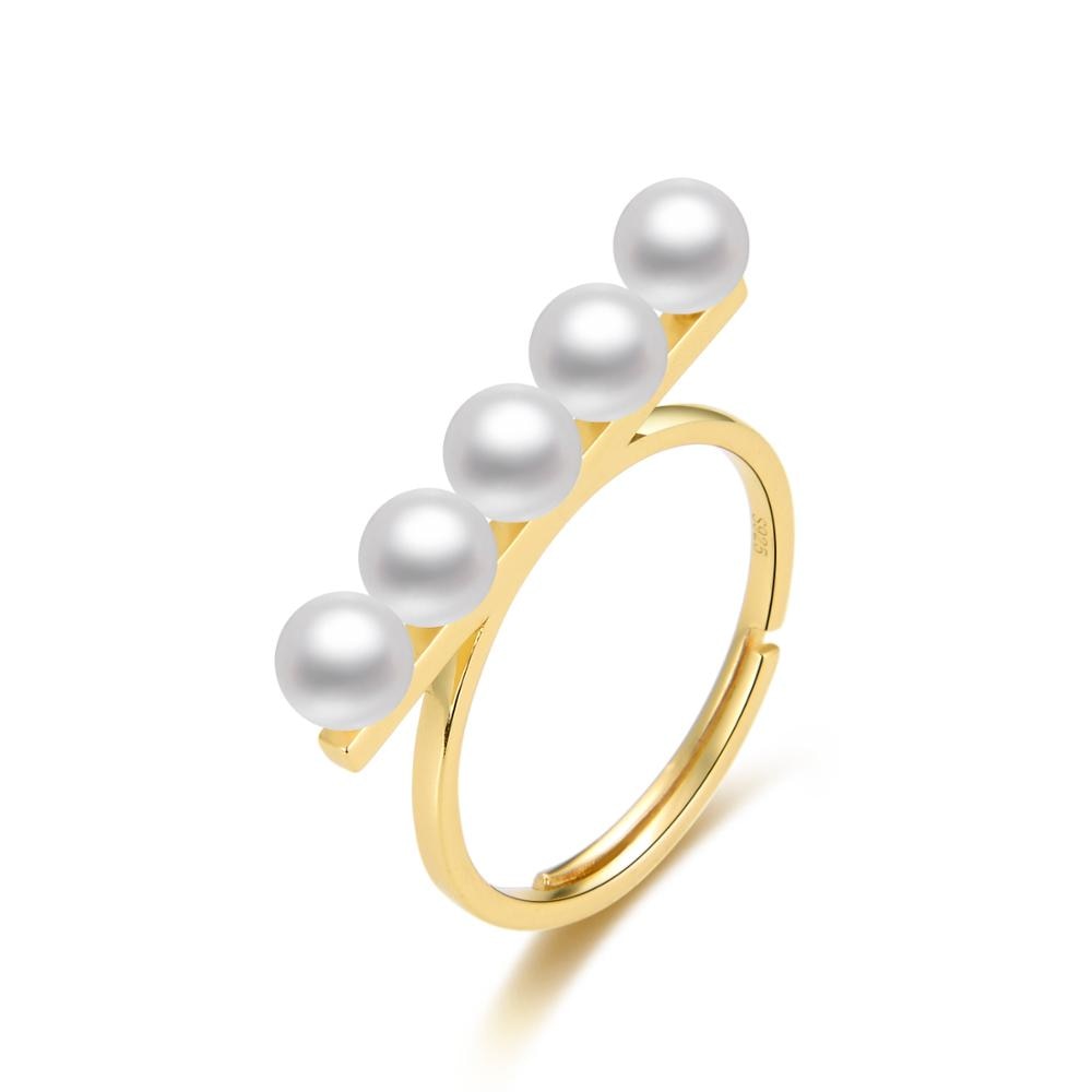 Gold Color Silver Ring with Pearl Open Ring