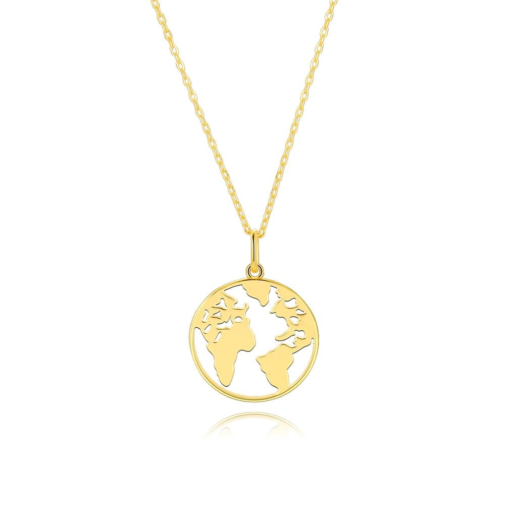 Sterling Silver Earth World Global Map Pendant Necklace