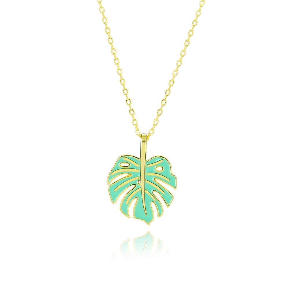 Sterling Silver Green Enamel Leaf Pendant Necklace