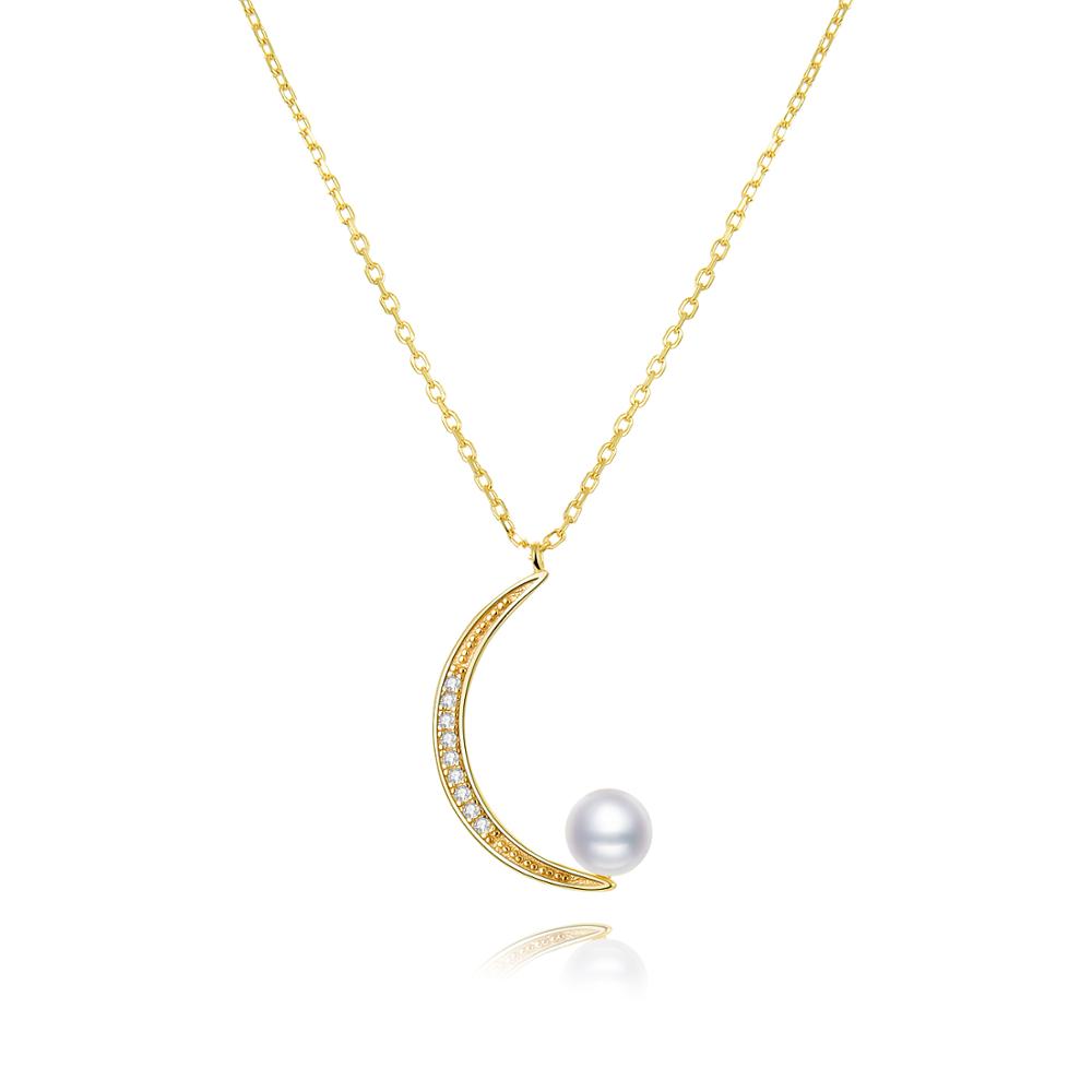 Sterling Silver Moon Pendant Necklace with Pearl White