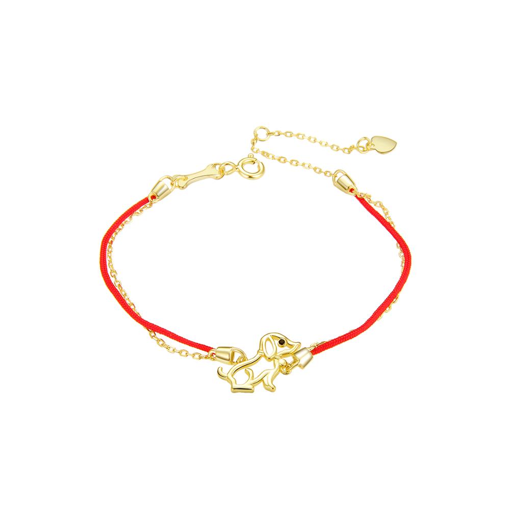 Sterling Silver Lucky Red Rope Dog Charm Bracelet